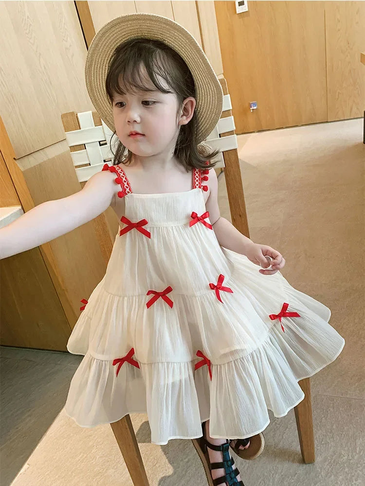 2024 Children GirlsSummer  Sweet Dress Baby Girls Bow  Princess Dresses Leedoar