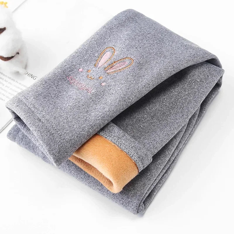 2024 Children Leggings Girls Fleece Lined Thermal Bottoms Baby Casual Trousers Kids Warm Pants Elastic Bunny Tights 3-8 Years Leedoar