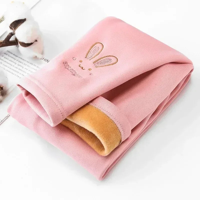 2024 Children Leggings Girls Fleece Lined Thermal Bottoms Baby Casual Trousers Kids Warm Pants Elastic Bunny Tights 3-8 Years Leedoar