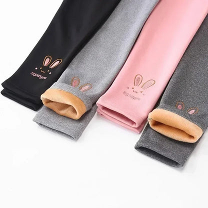 2024 Children Leggings Girls Fleece Lined Thermal Bottoms Baby Casual Trousers Kids Warm Pants Elastic Bunny Tights 3-8 Years Leedoar