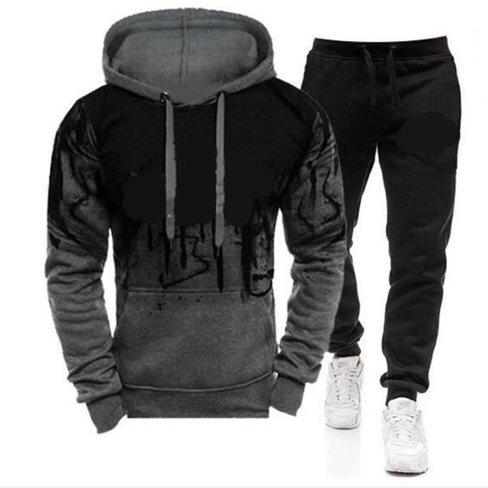 2024 Gradient Print Men's Pullover Skateboarding Hooded Sweatshirt Spring Autumn Fitness Sportswear Fashion Casual Hoodies Loose Leedoar