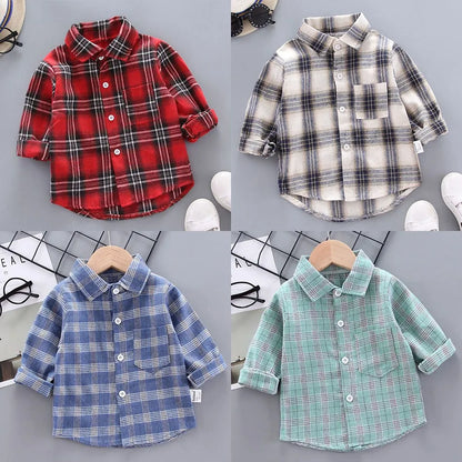 2024 Korean Fashion Children Tops Boys Buffalo Plaid Flannel Shirt Baby Casual Shirt Outerwear Clothes Autumn Girls Blouses 0-5T Leedoar