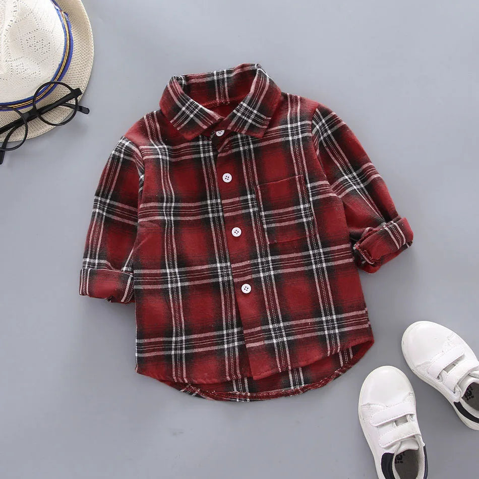 2024 Korean Fashion Children Tops Boys Buffalo Plaid Flannel Shirt Baby Casual Shirt Outerwear Clothes Autumn Girls Blouses 0-5T Leedoar