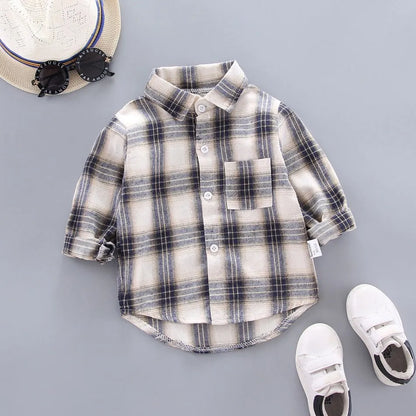 2024 Korean Fashion Children Tops Boys Buffalo Plaid Flannel Shirt Baby Casual Shirt Outerwear Clothes Autumn Girls Blouses 0-5T Leedoar