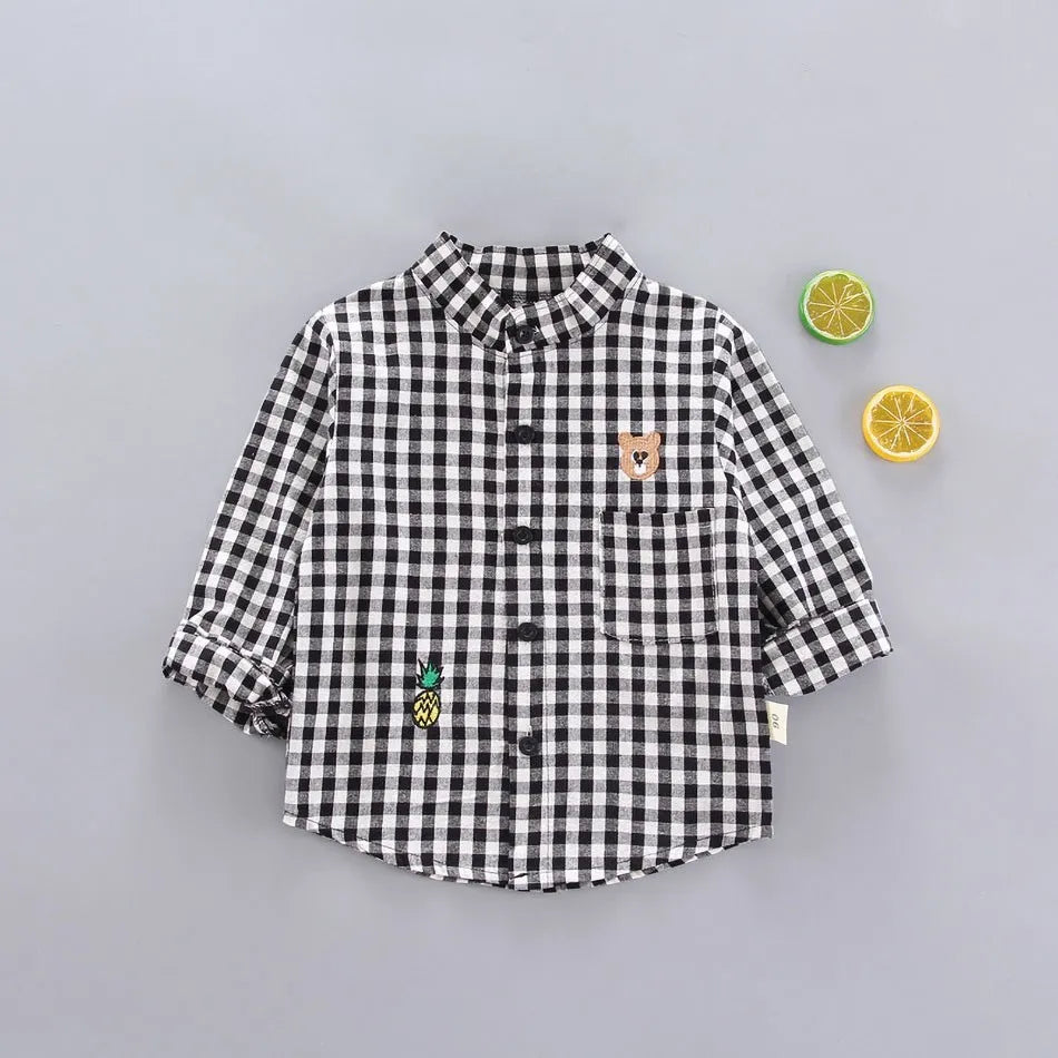 2024 Korean Fashion Children Tops Boys Buffalo Plaid Flannel Shirt Baby Casual Shirt Outerwear Clothes Autumn Girls Blouses 0-5T Leedoar