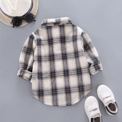 2024 Korean Fashion Children Tops Boys Buffalo Plaid Flannel Shirt Baby Casual Shirt Outerwear Clothes Autumn Girls Blouses 0-5T Leedoar