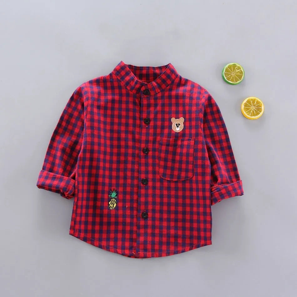 2024 Korean Fashion Children Tops Boys Buffalo Plaid Flannel Shirt Baby Casual Shirt Outerwear Clothes Autumn Girls Blouses 0-5T Leedoar