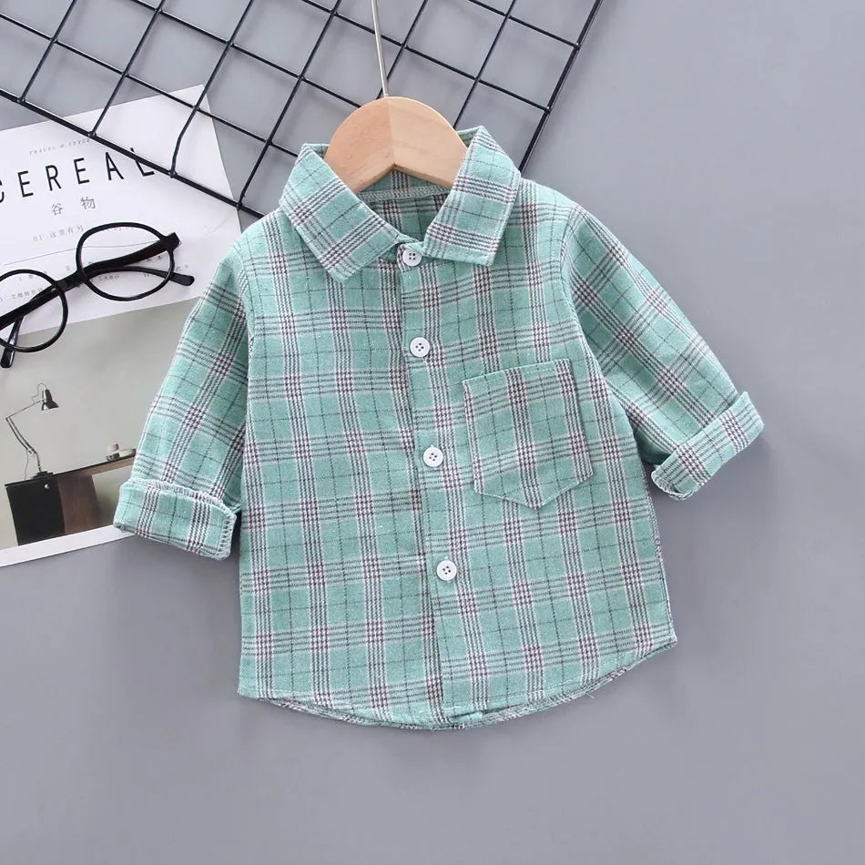 2024 Korean Fashion Children Tops Boys Buffalo Plaid Flannel Shirt Baby Casual Shirt Outerwear Clothes Autumn Girls Blouses 0-5T Leedoar