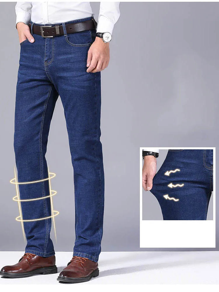 2024 NEW Men's Classic Style Casual Stretch Slim Jean Pants Male Brand Denim Trousers Black Blue Fashion Business Jeans Leedoar