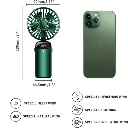 2024 New Arrival Cooling Mini Fan Portable Hand Held Personal 5 Speed Wind Pocket Rechargeable Handheld with Hook Leedoar