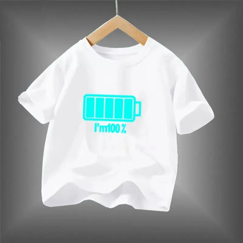 2024 New Boys Luminous Battery T Shirts Summer Short Sleeve Children's Clothes Kids Glow In Dark Tees Leedoar