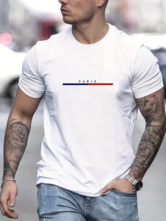 2024 Nova Impressão Digital Super Elástico Casual Manga Curta Masculina Festa Diária Casa Social Camiseta Cor Sólida Vintage Streetwear 