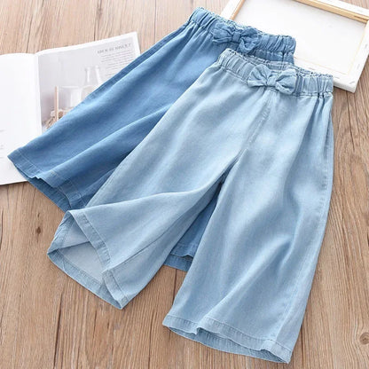 2024 New Fashion Children Wide Leg Pants Summer Casual Thin Chiffon Cropped Trousers For Teenager Girls Clothes 2 4 6 8 10 Years Leedoar