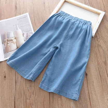 2024 New Fashion Children Wide Leg Pants Summer Casual Thin Chiffon Cropped Trousers For Teenager Girls Clothes 2 4 6 8 10 Years Leedoar