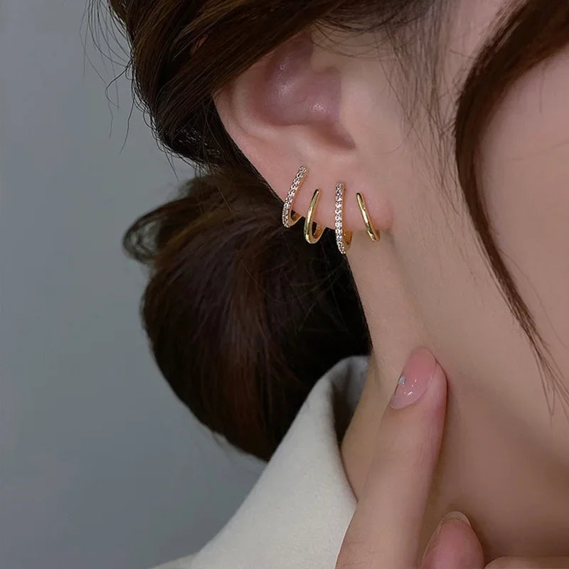 2024 New Fashion Korean Earing Claw Ear Hook Clip Earrings for Women Four-Prong Crystal Gold Color Ear Earrings Jewelry Leedoar