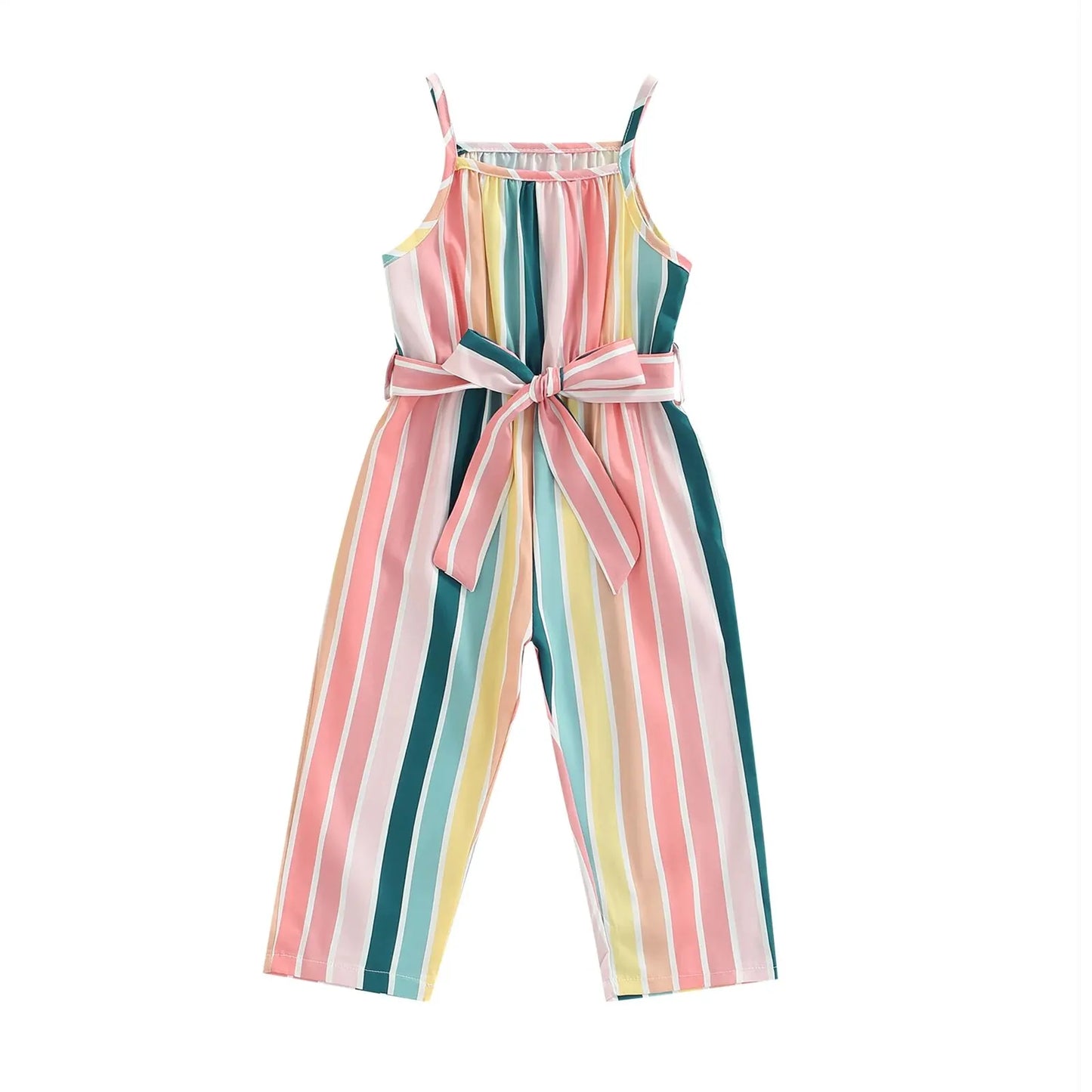 2024 New Kids Girls Stripe Romper Jumpsuits Baby Clothes Sleeveless Belted Long Pants Overalls Baby Clothing Summer Fall Leedoar