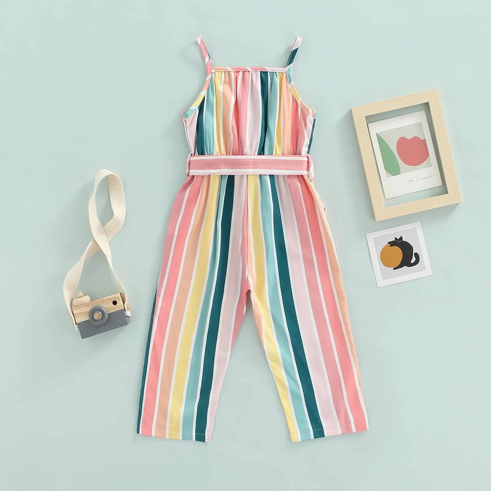 2024 New Kids Girls Stripe Romper Jumpsuits Baby Clothes Sleeveless Belted Long Pants Overalls Baby Clothing Summer Fall Leedoar