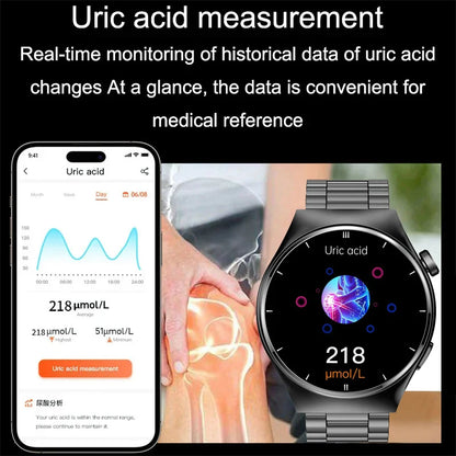 2024 New Laser Therapy Health Smart Watch Men Uric Acid Blood Sugar Watch Bluetooth Call Heart Rate Full Touch Screen Smartwatch Leedoar