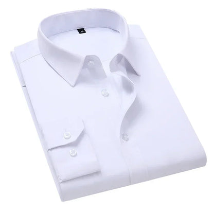 2024 New Men's White Business Shirt Fashionable Formal Wear Party Classic Basic Slim Long-sleeved Shirt Korean Style Clothes Leedoar