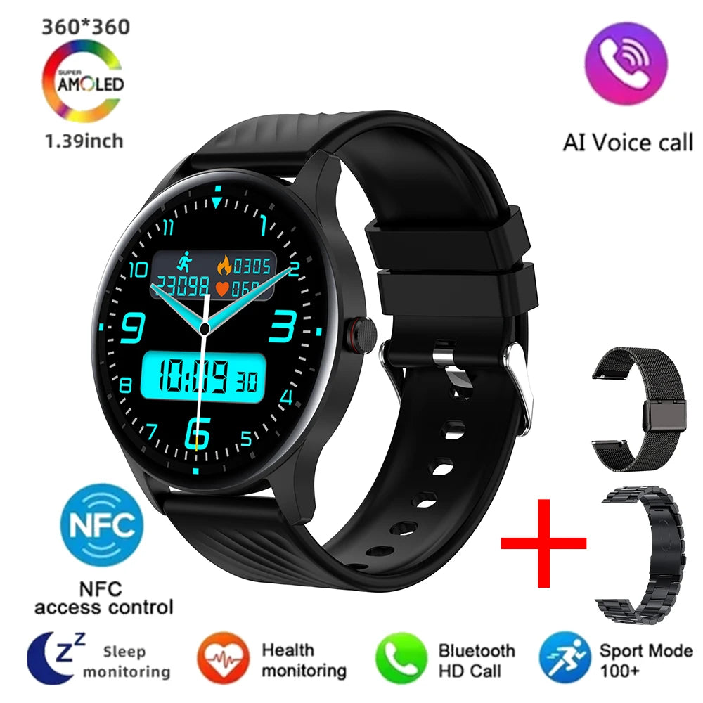 2024 New Noninvasive Blood Sugar Smart Watch Men ECG PPG Body Pressure Healthy Waterproof Smartwatch 466*466 AMOLED Men Watches Leedoar