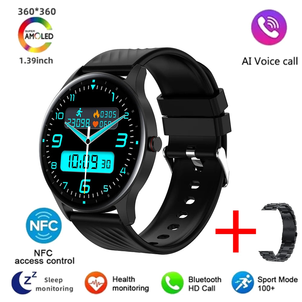 2024 New Noninvasive Blood Sugar Smart Watch Men ECG PPG Body Pressure Healthy Waterproof Smartwatch 466*466 AMOLED Men Watches Leedoar