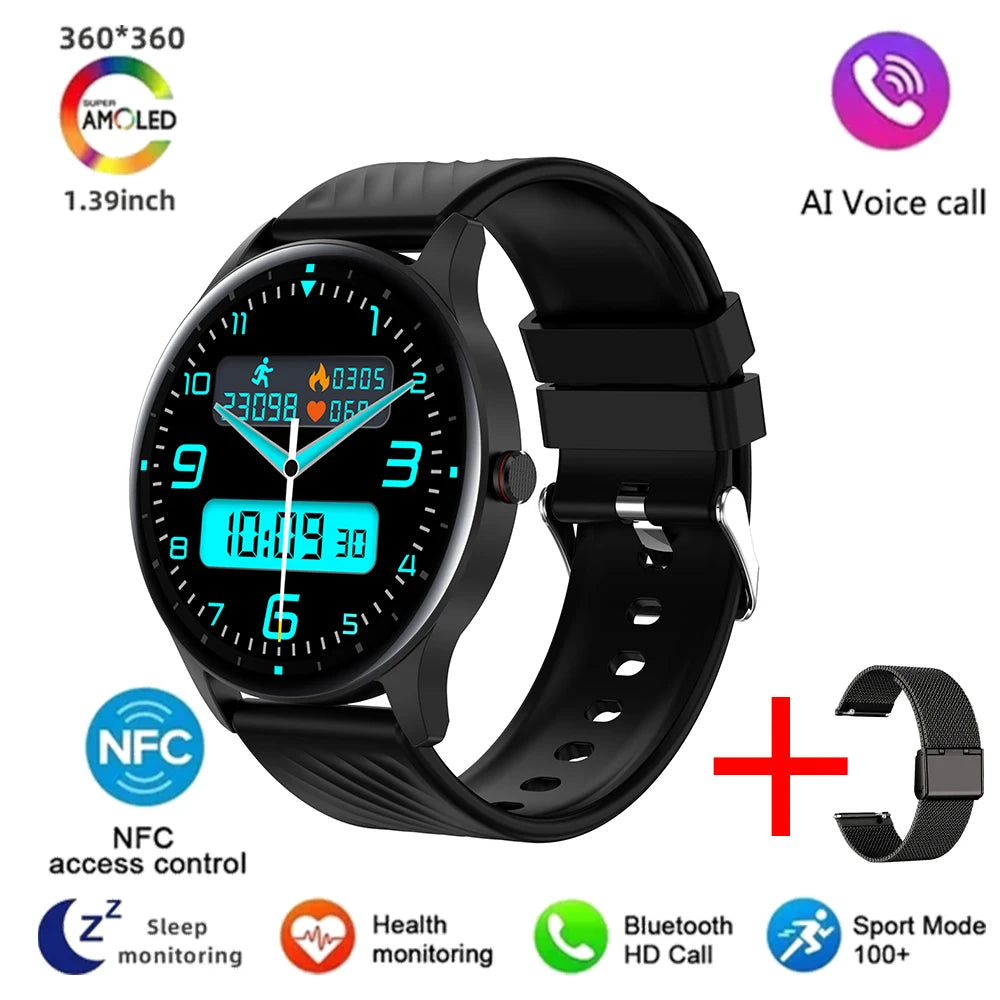 2024 New Noninvasive Blood Sugar Smart Watch Men ECG PPG Body Pressure Healthy Waterproof Smartwatch 466*466 AMOLED Men Watches Leedoar