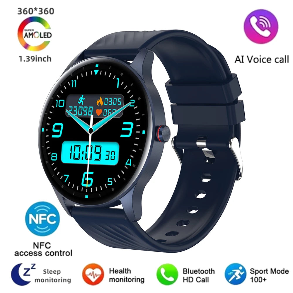 2024 New Noninvasive Blood Sugar Smart Watch Men ECG PPG Body Pressure Healthy Waterproof Smartwatch 466*466 AMOLED Men Watches Leedoar