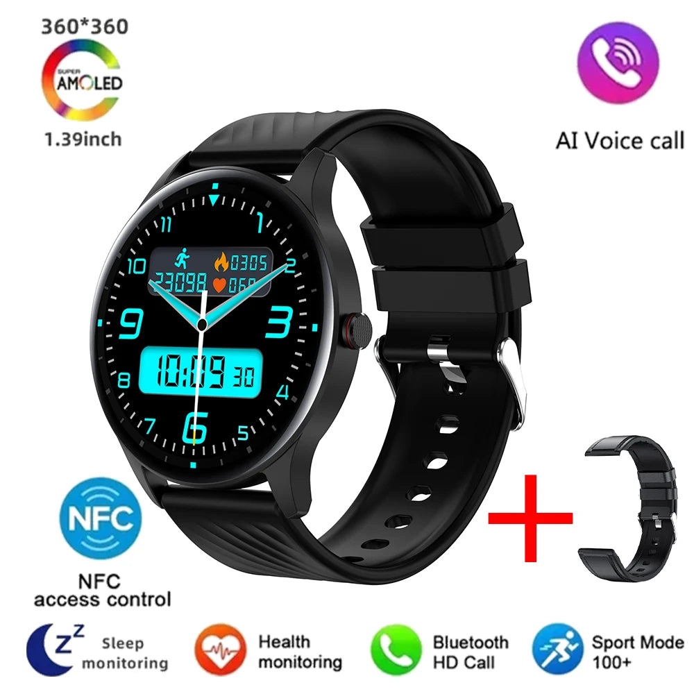 2024 New Noninvasive Blood Sugar Smart Watch Men ECG PPG Body Pressure Healthy Waterproof Smartwatch 466*466 AMOLED Men Watches Leedoar