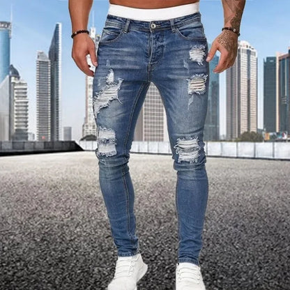 2024 Novo Retro Rasgado Lápis Pequeno Pé Jeans Skinny para Homens Motocicleta Streetwear Stretch Reto Casual Slim Jeans Masculino 