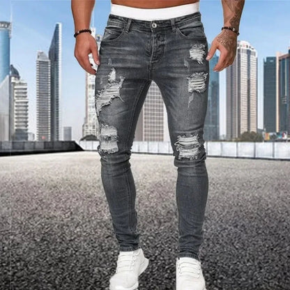 2024 Novo Retro Rasgado Lápis Pequeno Pé Jeans Skinny para Homens Motocicleta Streetwear Stretch Reto Casual Slim Jeans Masculino 