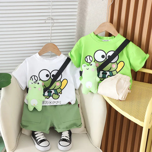 2024 New Summer K-style Kidsren's Clothing, Small Frog Bag, Short-sleeved Two-piece Set, Summer Clothing, Kidsren's Suit, Beh...