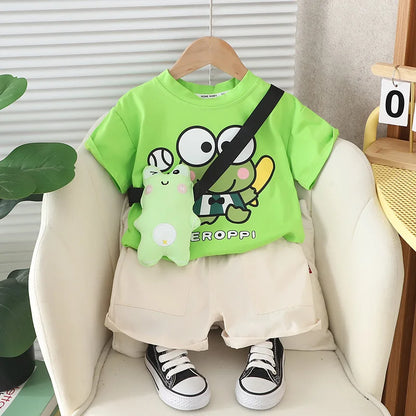 2024 New Summer K-style Kidsren's Clothing, Small Frog Bag, Short-sleeved Two-piece Set, Summer Clothing, Kidsren's Suit, Beh... Leedoar