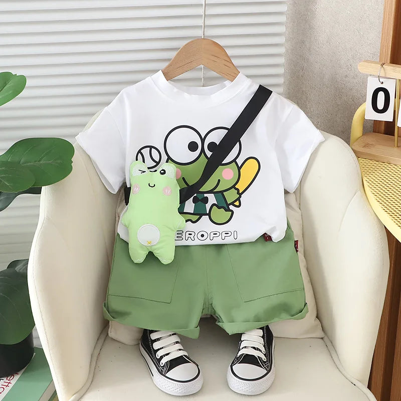 2024 New Summer K-style Kidsren's Clothing, Small Frog Bag, Short-sleeved Two-piece Set, Summer Clothing, Kidsren's Suit, Beh... Leedoar