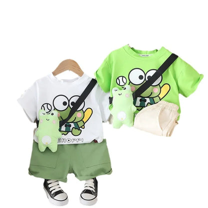 2024 New Summer K-style Kidsren's Clothing, Small Frog Bag, Short-sleeved Two-piece Set, Summer Clothing, Kidsren's Suit, Beh... Leedoar