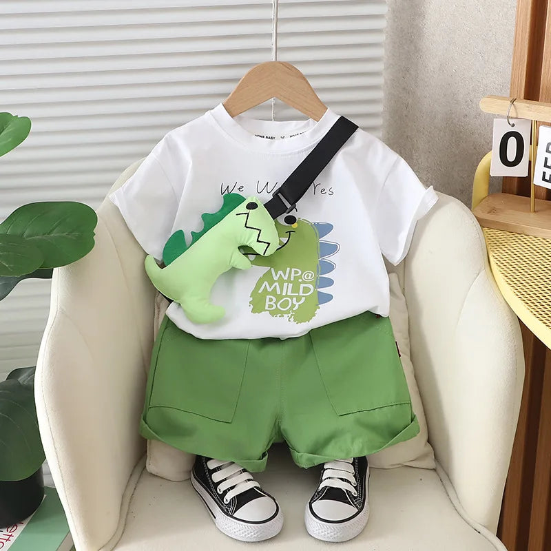 2024 New Summer K-style Kidsren's Clothing, Small Frog Bag, Short-sleeved Two-piece Set, Summer Clothing, Kidsren's Suit, Beh... Leedoar