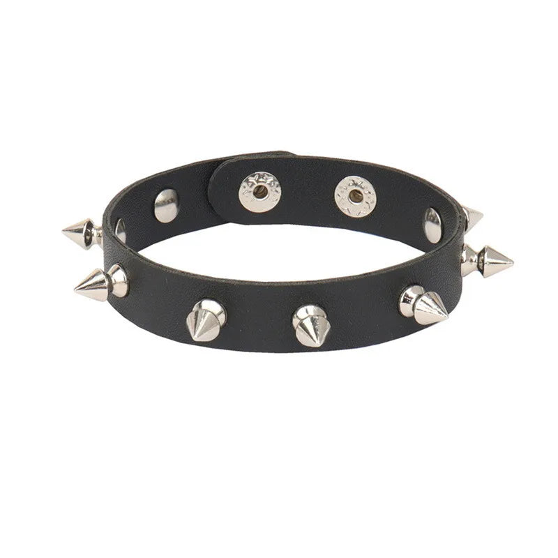 2024 Pu Couro Studded Pulseira Gargantilha Punk Spike Rebites Punho Preto Pulseira Ajustável Punho Pulseira 