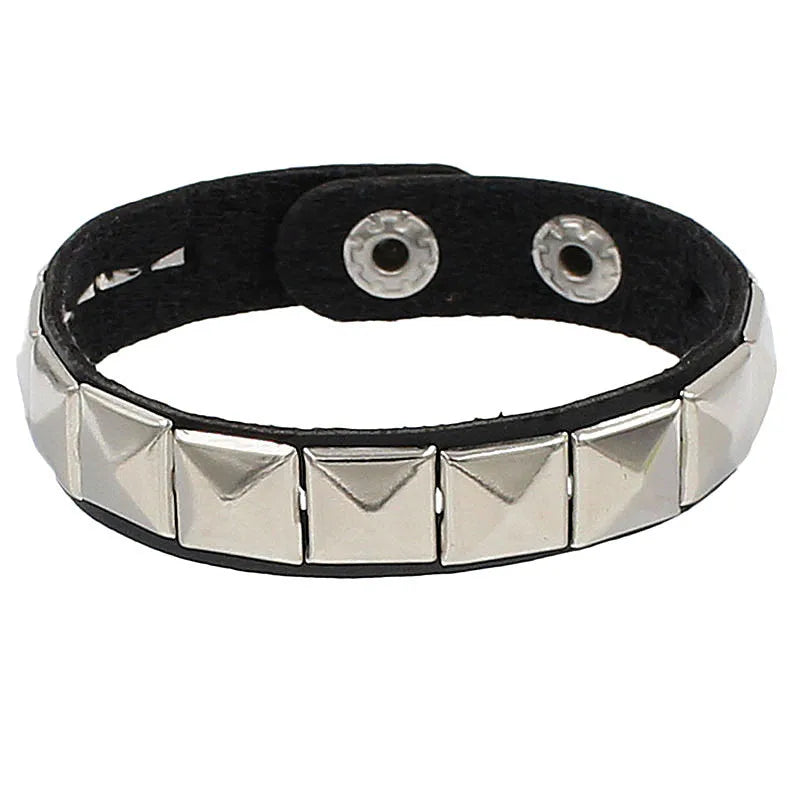 2024 Pu Couro Studded Pulseira Gargantilha Punk Spike Rebites Punho Preto Pulseira Ajustável Punho Pulseira 