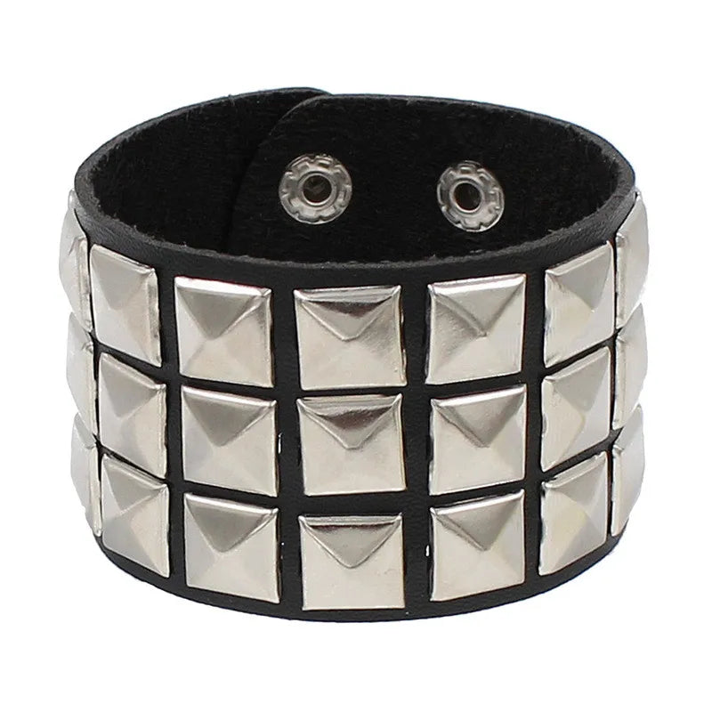 2024 Pu Couro Studded Pulseira Gargantilha Punk Spike Rebites Punho Preto Pulseira Ajustável Punho Pulseira 