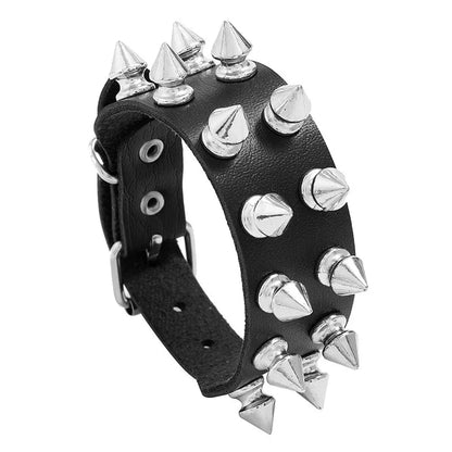 2024 Pu Couro Studded Pulseira Gargantilha Punk Spike Rebites Punho Preto Pulseira Ajustável Punho Pulseira 