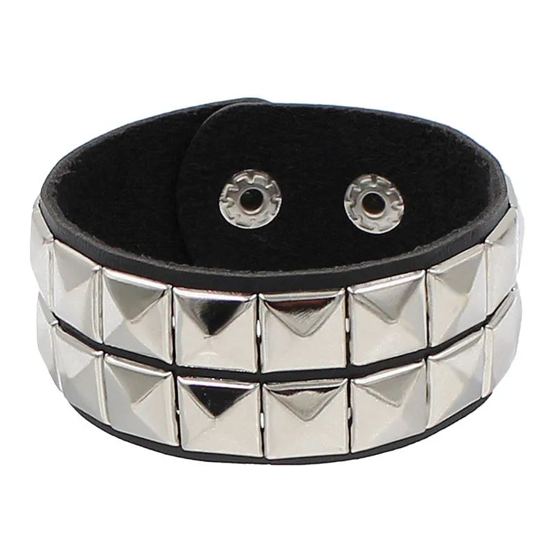 2024 Pu Couro Studded Pulseira Gargantilha Punk Spike Rebites Punho Preto Pulseira Ajustável Punho Pulseira 