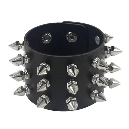 2024 Pu Couro Studded Pulseira Gargantilha Punk Spike Rebites Punho Preto Pulseira Ajustável Punho Pulseira 