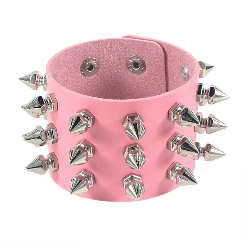 2024 Pu Couro Studded Pulseira Gargantilha Punk Spike Rebites Punho Preto Pulseira Ajustável Punho Pulseira 