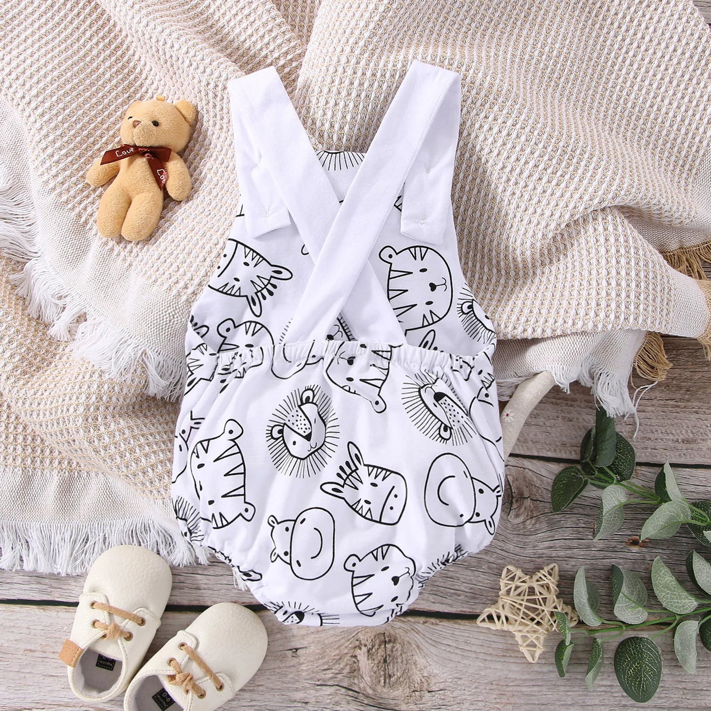 2024 Summer Baby Boys Girls Animal Print Sleeveless Jumpsuit Newborn Infant Casual Romper Clothes 0-24M Leedoar