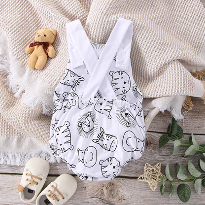 2024 Summer Baby Boys Girls Animal Print Sleeveless Jumpsuit Newborn Infant Casual Romper Clothes 0-24M Leedoar