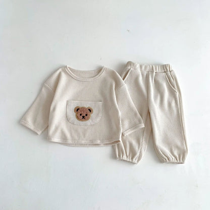 2024 Summer Baby Clothing Set Baby Casual Homewear Set Waffle Bear Te and Shorts 2 Pcs Suits for Baby Boys Girls Leedoar