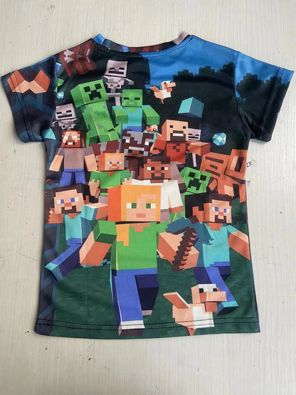 2024 Summer Hot Selling New Boys And Girls 3D Print Casual T-shirt, Kids Creative Building My Wonderful World Tees Popular Top Leedoar