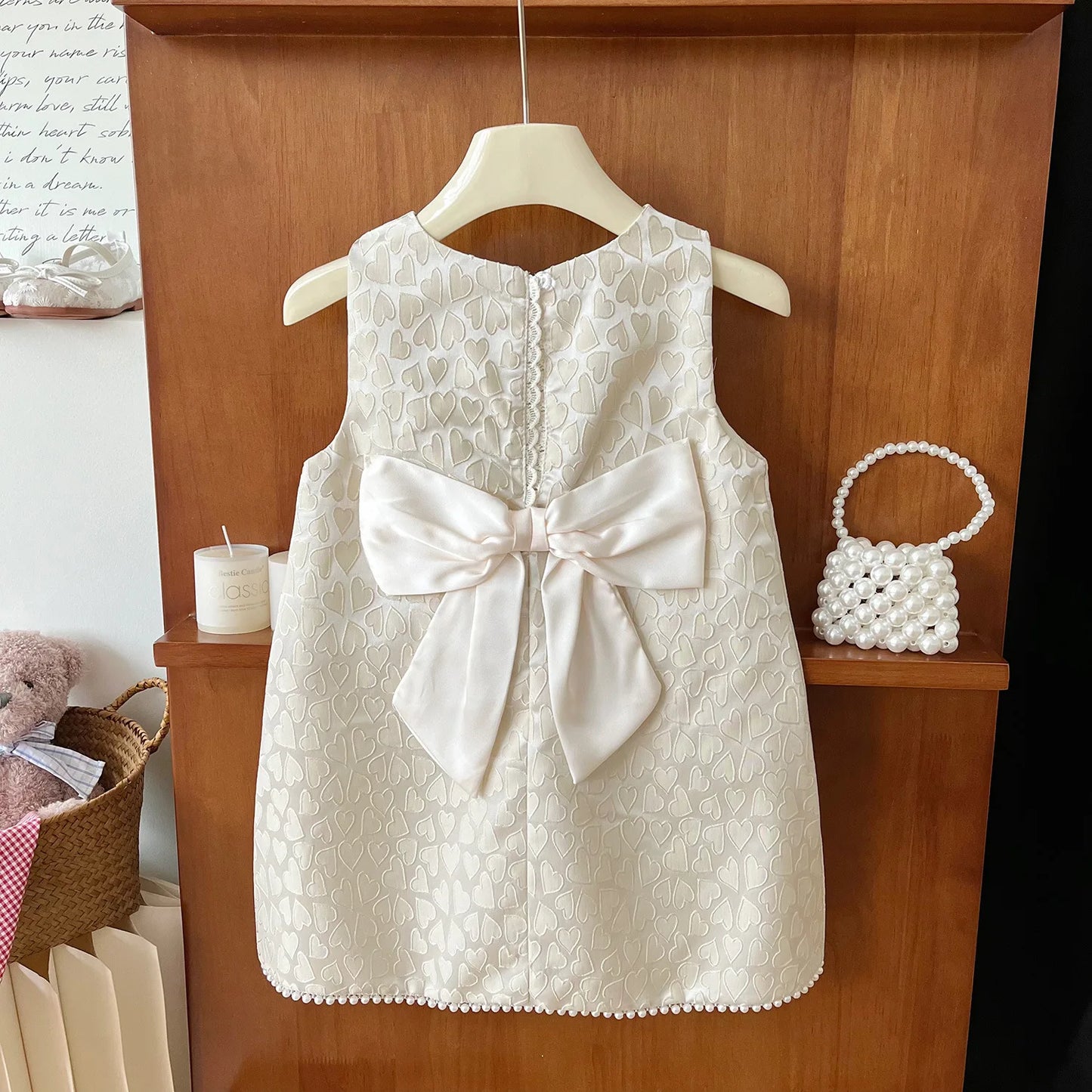 2024 Summer Korean Style Sleeveless Dress Girls Baby Bow Love Dress Fashion Clothes Kids Toddler Princess Dress Leedoar