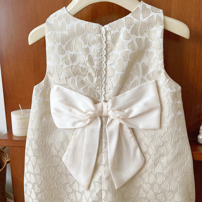 2024 Summer Korean Style Sleeveless Dress Girls Baby Bow Love Dress Fashion Clothes Kids Toddler Princess Dress Leedoar