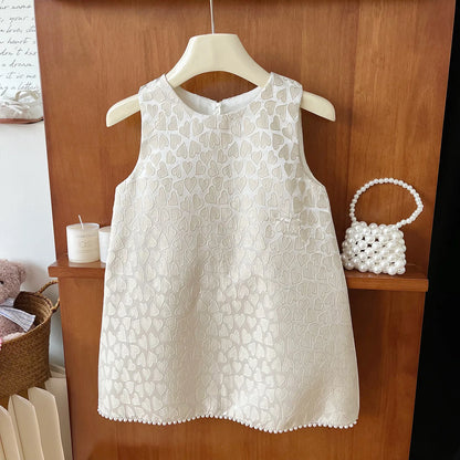 2024 Summer Korean Style Sleeveless Dress Girls Baby Bow Love Dress Fashion Clothes Kids Toddler Princess Dress Leedoar