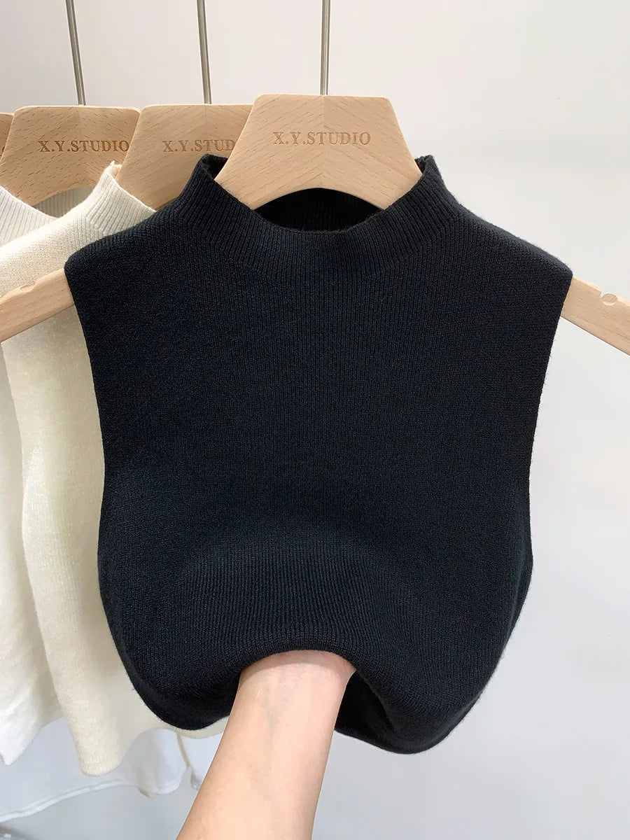 2024 Women Knitted Tank Top Summer Fall Slim Sweater Short Sleeveless Solid Spring Autumn Sweaters Pullovers Leedoar